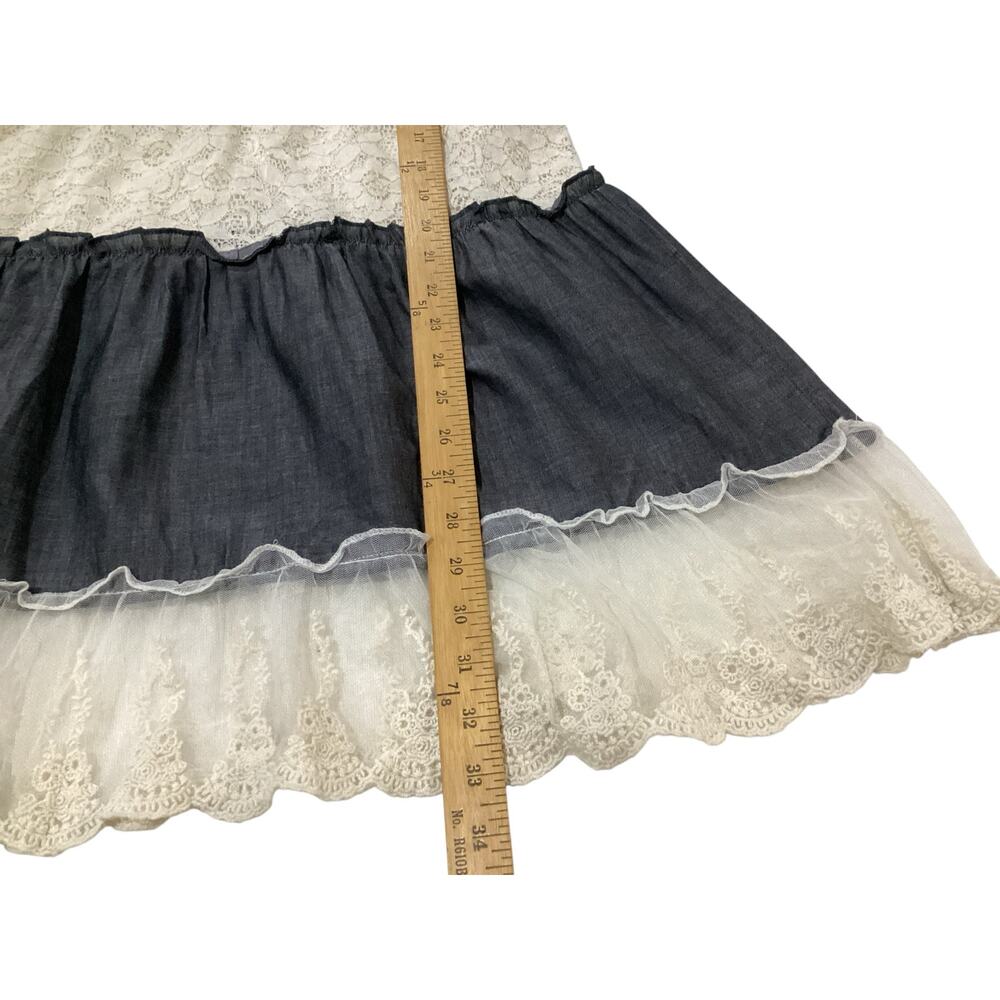 Velzera Charcoal Grey & White Tiered Lace Trim V-Neck Mini Dress size 1XL - Picture 5 of 6